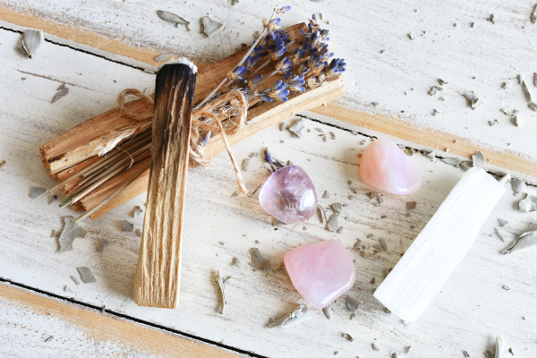 Sage stick and crystals